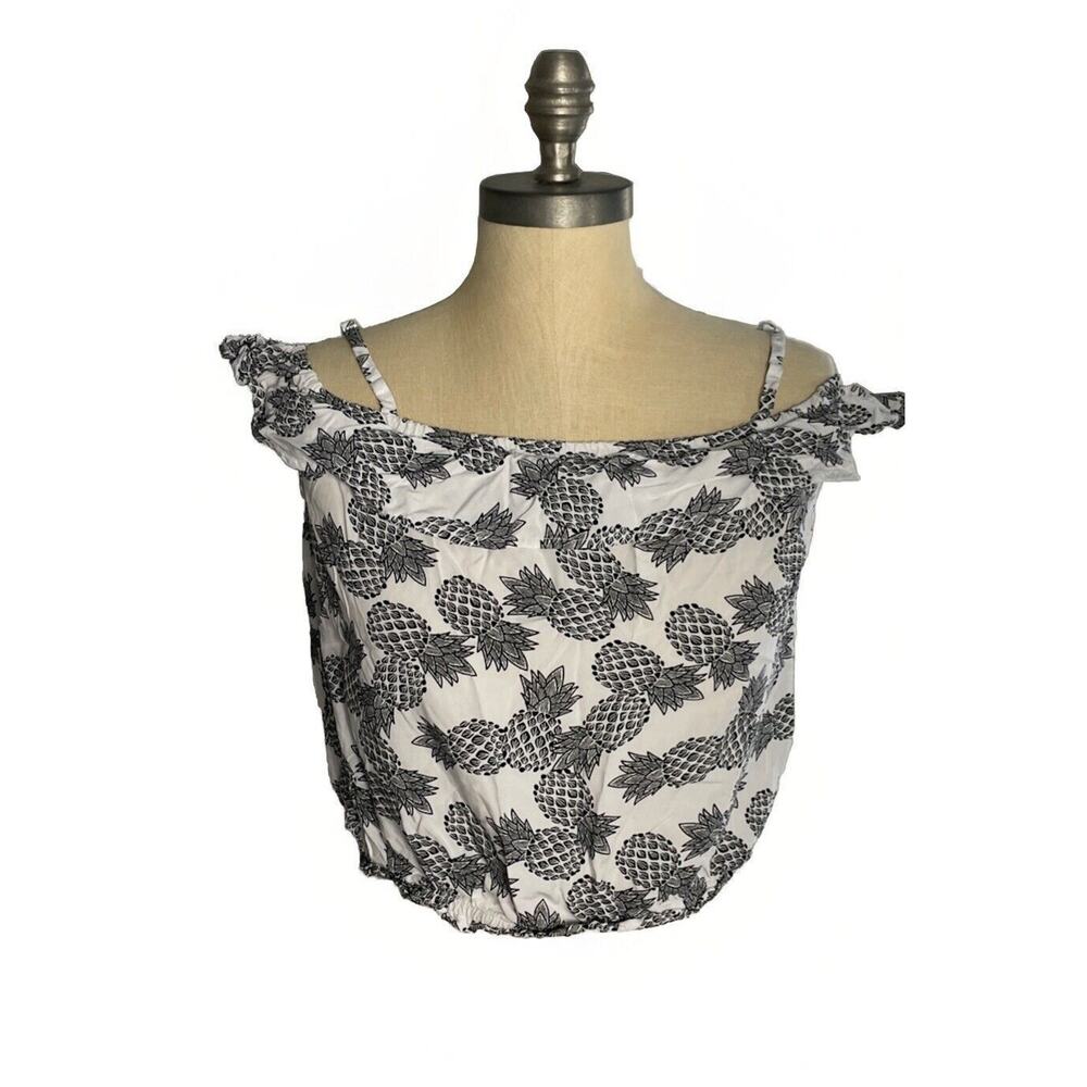 Children's Place Pineapple Ruffled Crop Top Girls Size 16 White Black Summertime